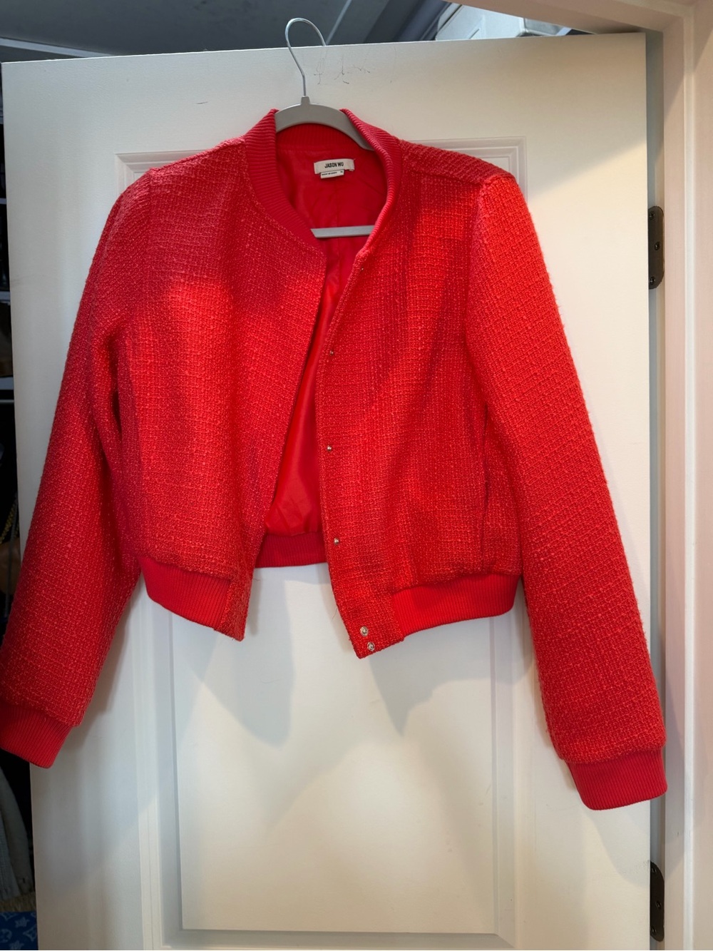 Maje Red Tweed Bomber Jacket